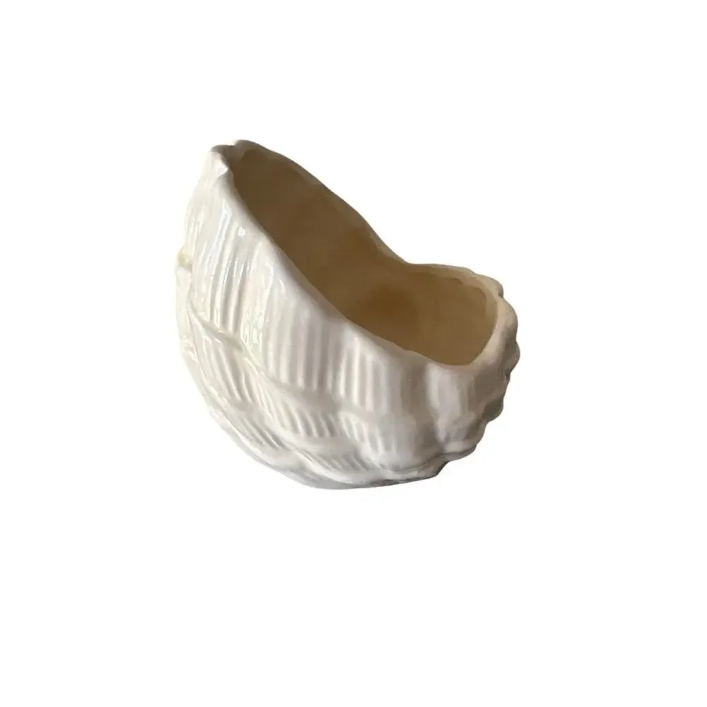 Vintage White Ceramic Seashell Planter Shell Cachepot Coastal Beach Decor 6”